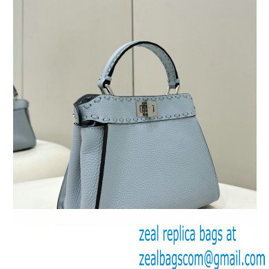 Fendi iconic Peekaboo Mini Bag Light blue Selleria with 220 hand-sewn topstitches 2024