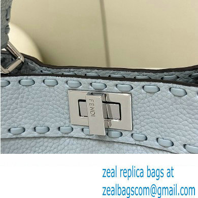 Fendi iconic Peekaboo Mini Bag Light blue Selleria with 220 hand-sewn topstitches 2024