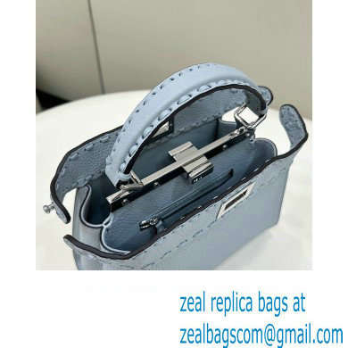 Fendi iconic Peekaboo Mini Bag Light blue Selleria with 220 hand-sewn topstitches 2024