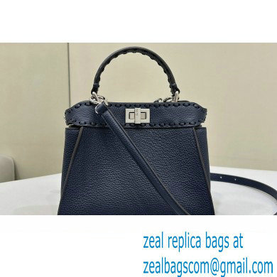 Fendi iconic Peekaboo Mini Bag Midnight blue Selleria with 220 hand-sewn topstitches 2024