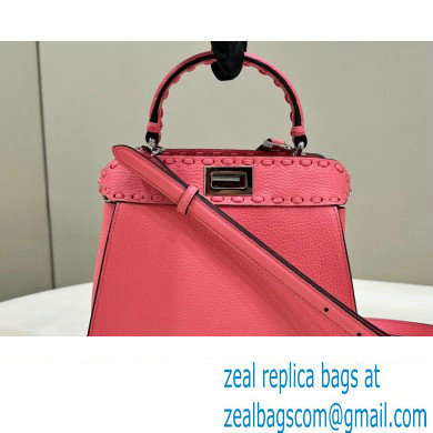 Fendi iconic Peekaboo Mini Bag Pink Selleria with 220 hand-sewn topstitches 2024