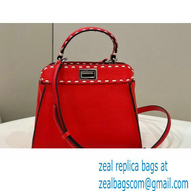 Fendi iconic Peekaboo Mini Bag Red Selleria with topstitches 2024