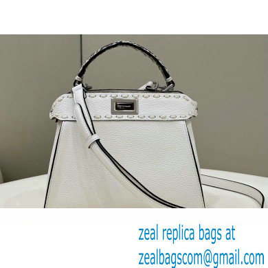 Fendi iconic Peekaboo Mini Bag White/Python Selleria with topstitches 2024