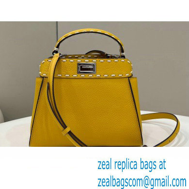 Fendi iconic Peekaboo Mini Bag Yellow Selleria with topstitches 2024