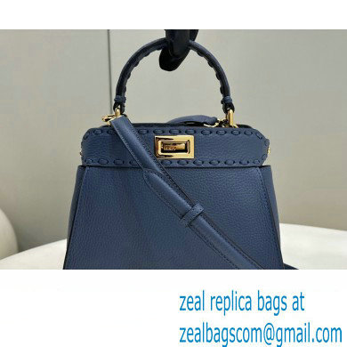 Fendi iconic Peekaboo Mini Bag blue Selleria with 220 hand-sewn topstitches 2024