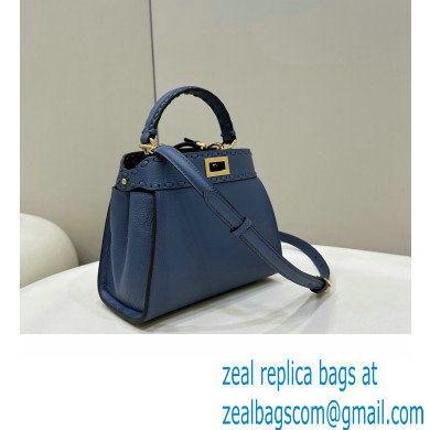 Fendi iconic Peekaboo Mini Bag blue Selleria with 220 hand-sewn topstitches 2024