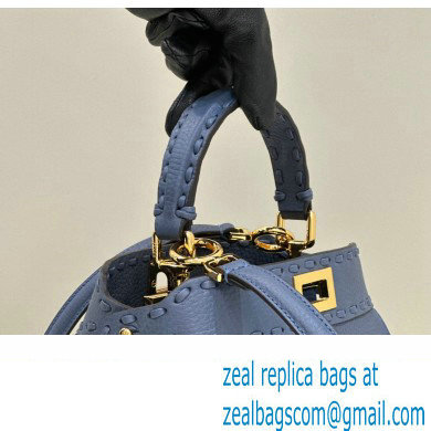 Fendi iconic Peekaboo Mini Bag blue Selleria with 220 hand-sewn topstitches 2024