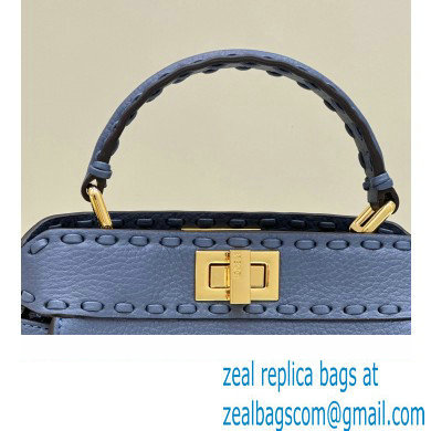 Fendi iconic Peekaboo Mini Bag blue Selleria with 220 hand-sewn topstitches 2024