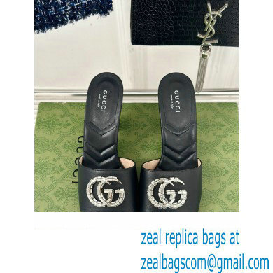 Gucci Heel 7cm Crystal Double G Slides Sandals Black 2024 - Click Image to Close