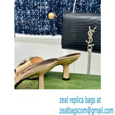 Gucci Heel 7cm Crystal Double G Slides Sandals Gold 2024