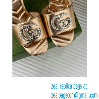 Gucci Heel 7cm Crystal Double G Slides Sandals Gold 2024