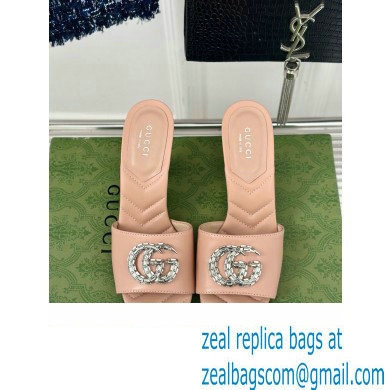 Gucci Heel 7cm Crystal Double G Slides Sandals Nude 2024