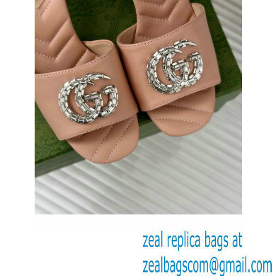 Gucci Heel 7cm Crystal Double G Slides Sandals Nude 2024 - Click Image to Close