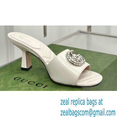 Gucci Heel 7cm Crystal Double G Slides Sandals White 2024