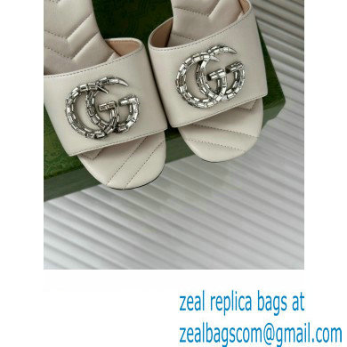 Gucci Heel 7cm Crystal Double G Slides Sandals White 2024