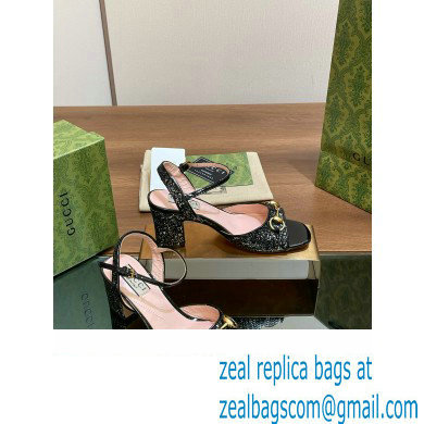 Gucci Women's Horsebit mid-heel sandal with crystals 771696 black 2024