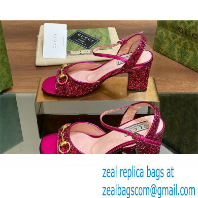 Gucci Women's Horsebit mid-heel sandal with crystals 771696 fuchsia 2024