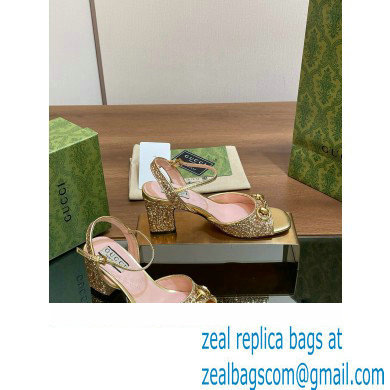 Gucci Women's Horsebit mid-heel sandal with crystals 771696 gold 2024