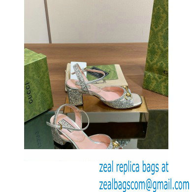 Gucci Women's Horsebit mid-heel sandal with crystals 771696 silver 2024