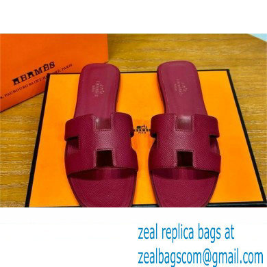 Hermes Oran Flat slippers in epsom leather burgundy