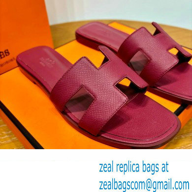 Hermes Oran Flat slippers in epsom leather burgundy