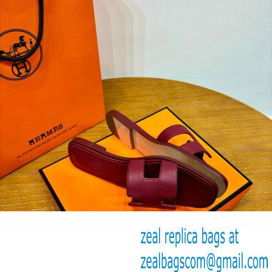 Hermes Oran Flat slippers in epsom leather burgundy