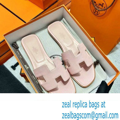 Hermes Oran Flat slippers in epsom leather rose porcelaine