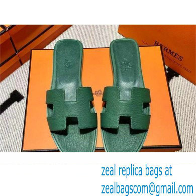 Hermes Oran Flat slippers in epsom leather vert lierre