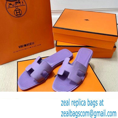 Hermes Oran Flat slippers in epsom leather violet