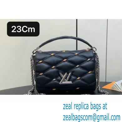 Louis Vuitton Lambskin GO-14 MM Bag with metal studs M24151 Black 2024