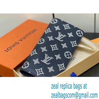 Louis Vuitton Monogram Shadow calfskin leather Brazza Wallet Ink Blue/White 2024