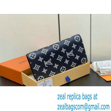 Louis Vuitton Monogram Shadow calfskin leather Brazza Wallet Ink Blue/White 2024