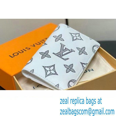 Louis Vuitton Monogram Shadow calfskin leather Pocket Organizer Wallet M83377 White/Navy 2024