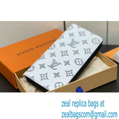 Louis Vuitton Monogram Shadow calfskin leather Zippy Vertical Wallet M83381 White/Navy 2024