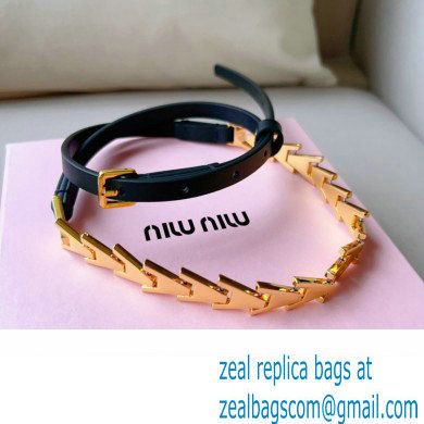 Miu Miu Width 1.5cm Metal Leather Belt Black