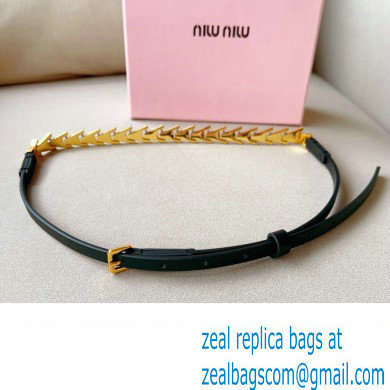 Miu Miu Width 1.5cm Metal Leather Belt Black