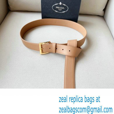 Prada Width 3.4cm Leather Reversible Belt Apricot/Gold 2024