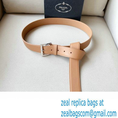 Prada Width 3.4cm Leather Reversible Belt Apricot/Silver 2024