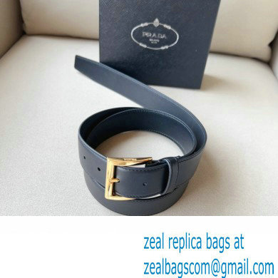 Prada Width 3.4cm Leather Reversible Belt Black/Gold 2024