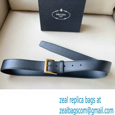 Prada Width 3.4cm Leather Reversible Belt Black/Gold 2024