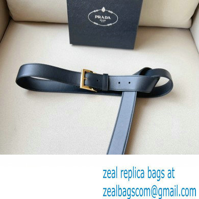 Prada Width 3.4cm Leather Reversible Belt Black/Gold 2024