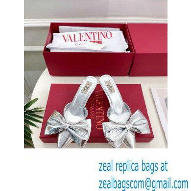 Valentino Heel 6cm Un Chateau Bow Mules Metallic Silver 2024