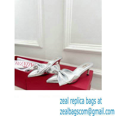 Valentino Heel 6cm Un Chateau Bow Mules Metallic Silver 2024