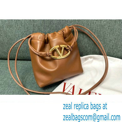 Valentino Vlogo Pouf Nappa Leather Mini Bucket Bag Brown 2024