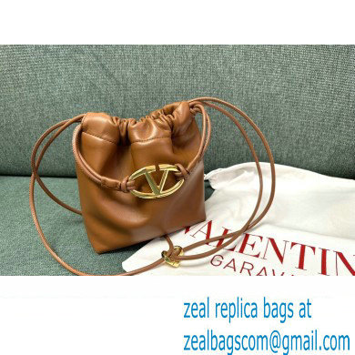 Valentino Vlogo Pouf Nappa Leather Mini Bucket Bag Brown 2024