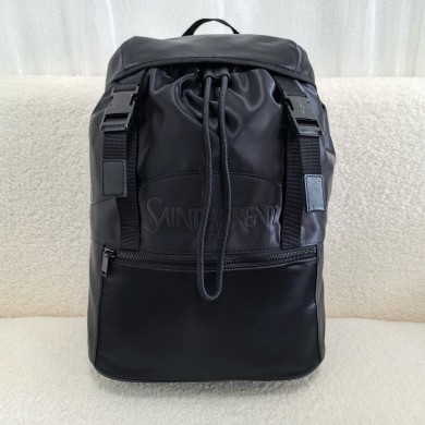 saint laurent backpack in econyl® and vegetable-tanned leather 2024(original quality)