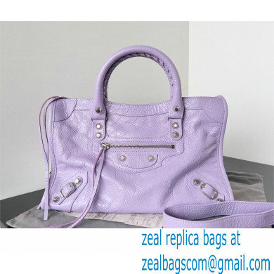 Balenciaga Le City Small leather shoulder bag lilac 2024 - Click Image to Close