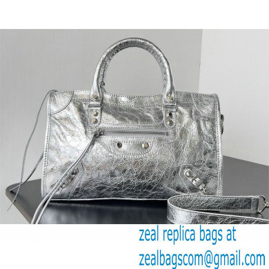 Balenciaga Le City Small leather shoulder bag silver 2024