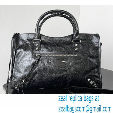 Balenciaga Le City medium leather shoulder bag black 2024