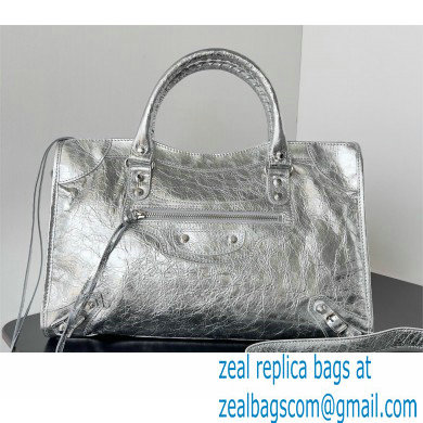 Balenciaga Le City medium leather shoulder bag silver 2024